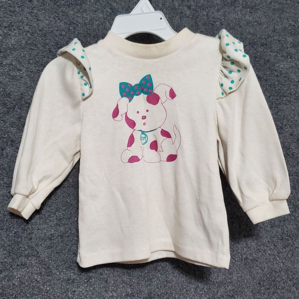Vintage OshKosh B'gosh Shirt Toddler 12 Months Dog Spot 90s Cute Bow Puppy Y2K